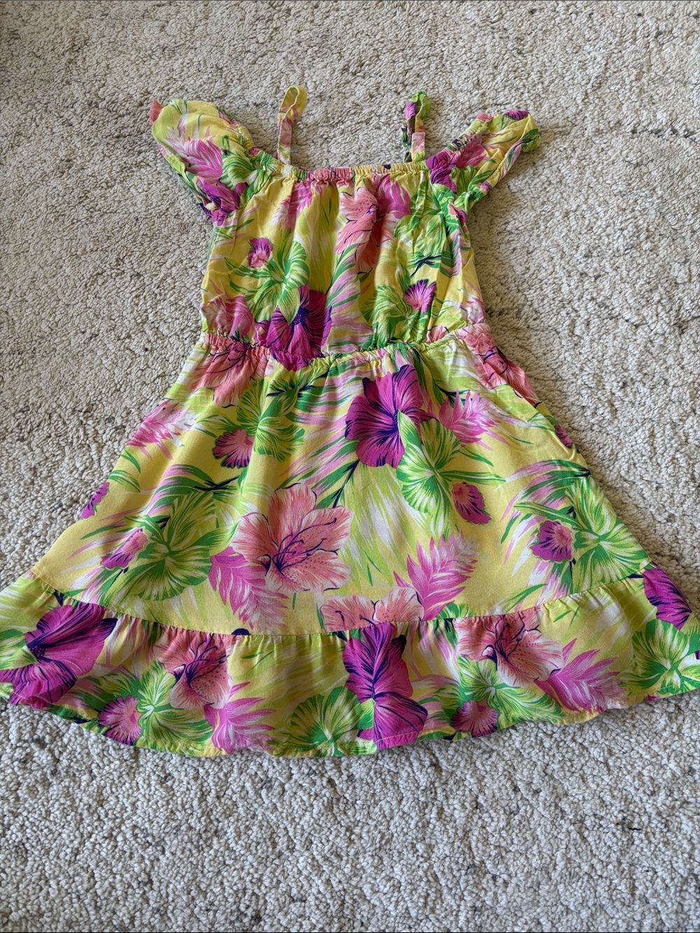 The Children's Place Yellow Tropical Floral Sundress with Pink & Green Print 4T